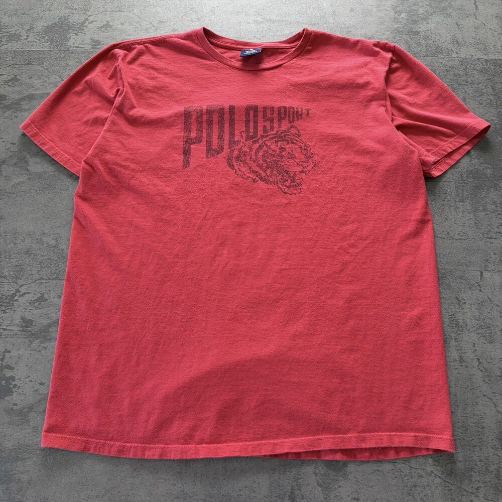Vintage Polo Sport Ralph Lauren Shirt Mens Large Red Logo Tiger Graphic USA 90s
